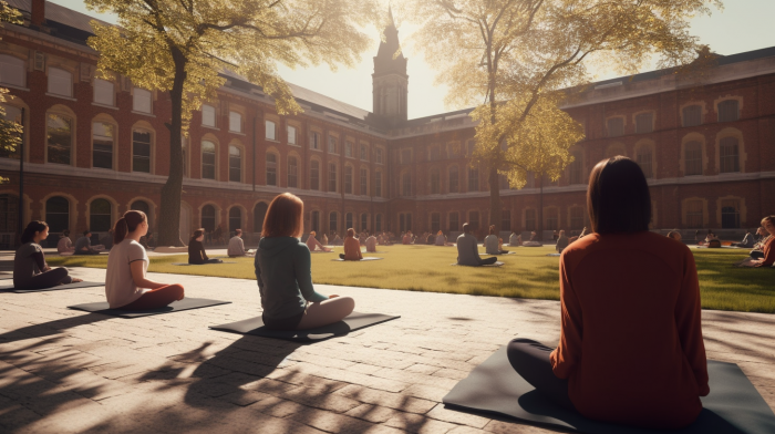 lukanyc. 3D image showing a group of college students meditatin 2bdbf2e4 2fc6 46f5 8992 4c46f7fcbdee